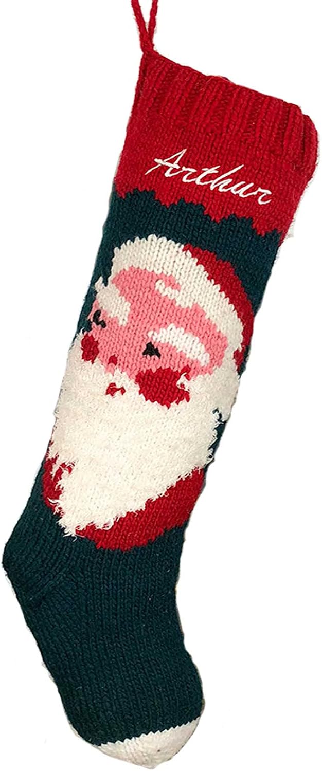 Christmas Stocking Personalized Hand Knit Vintage Santa Stocking
