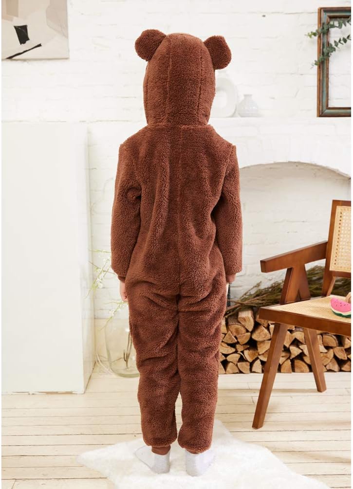 COSUSKET Kids Snug Fit Flannel Brown Bear Costume Animal Onesie Pajamas for Boys Girls Gifts - Image 3