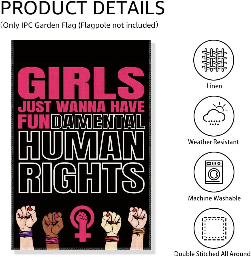 Girls Just Wanna Have Fundamental Human Rights Garden Flag, Funny Resist Flags for Outdoors, Feminist Garden Flag, Women Rights Equality Flag, Feminist Gifts for Women Sister Friend - Image 3