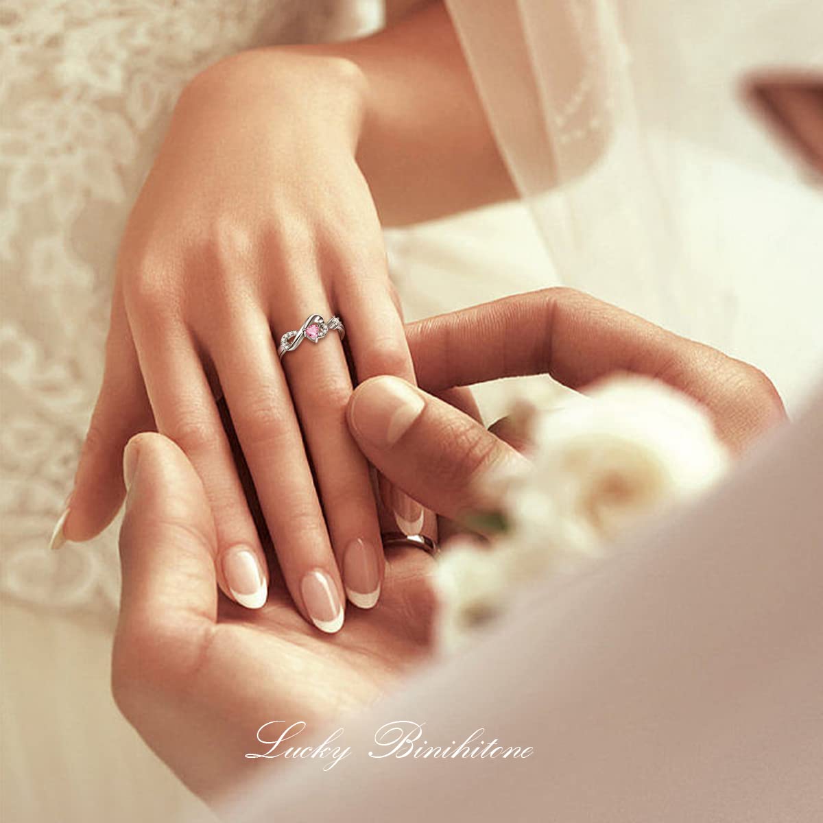 CRYSLOVE Anello Birthstone Cuore Regolabile Donna Argento 925 Ragazze Anello Cuore Regolabile Infinito Anelli Fortunata Banda Gioielli Regalo San Valentino Natale Festa della Madre Compleanno