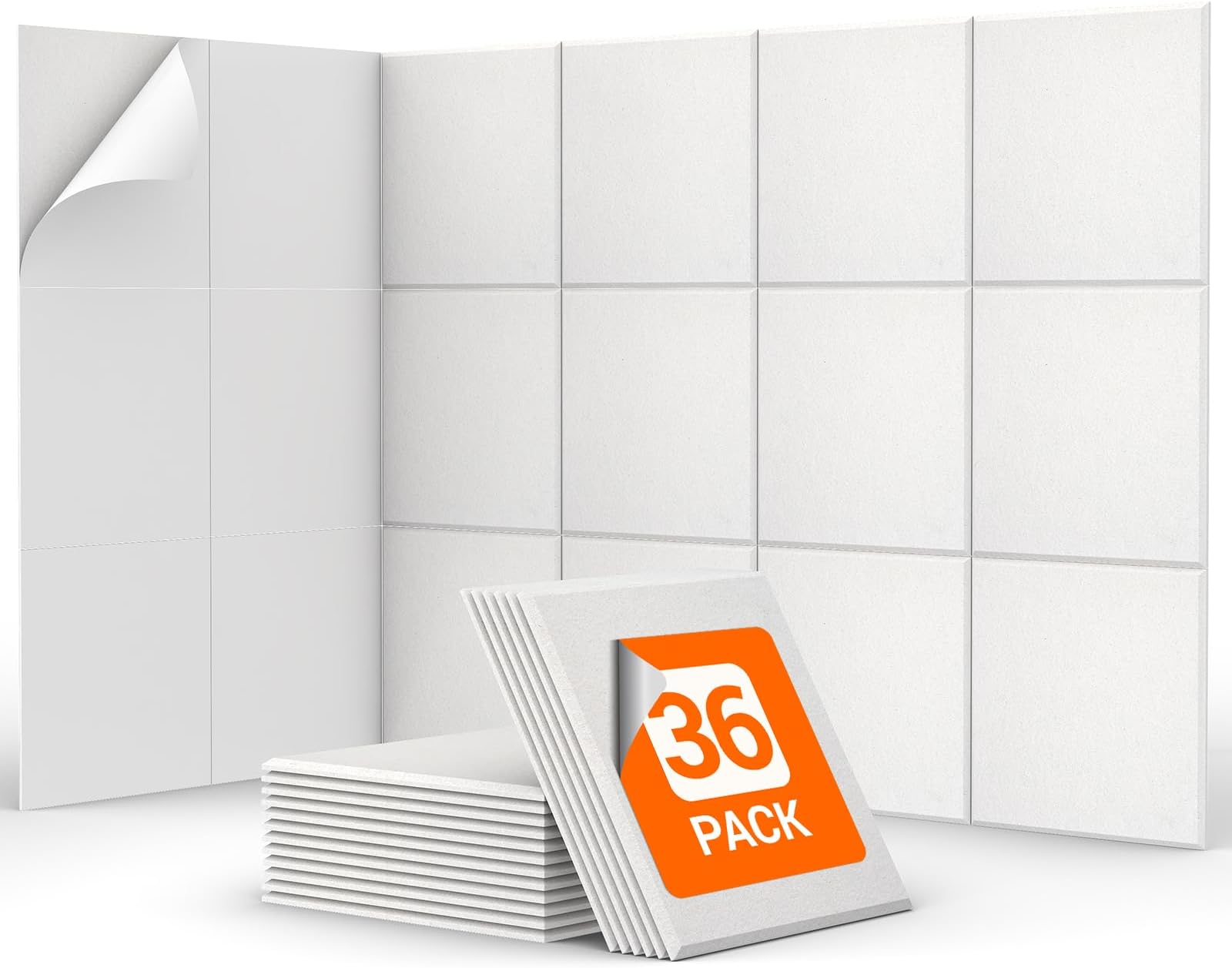 36 Pack Sound Proofing Panels Self-adhesive, TONOR 30x30x0,9cm Square Acoustic Absorbing Panels for Wall, High Density Insulation Soundproofing Panels for Recording Studio, Game Room, Offices, White