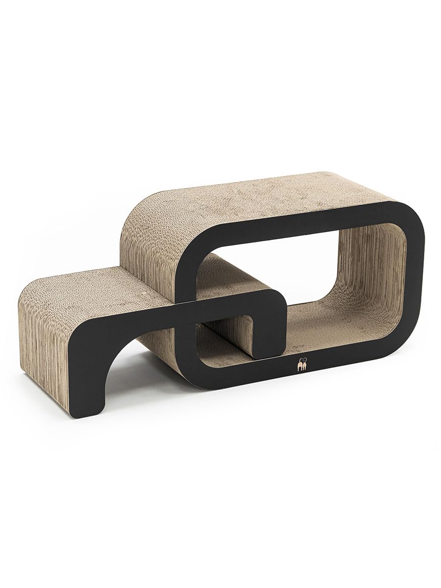 Petrebels Kratzpappe Max 55, Katzen Kratzbrett aus sehr stabilem Karton, Kratzkarton 55 x 24 x 33 cm, Farbe Schwarz