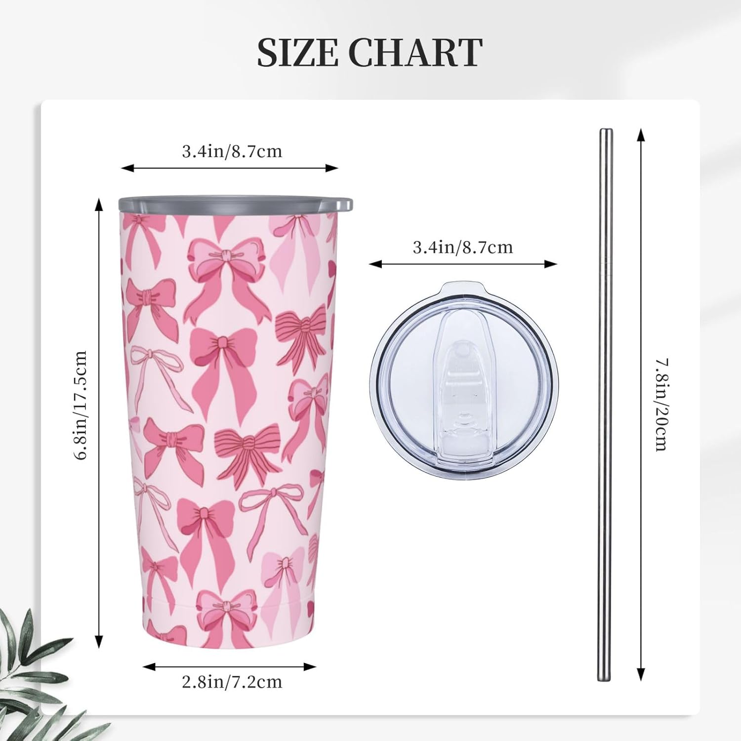 Pink Bow Tumbler, Pink Knots 20oz Stainless Steel Insulated Travel Tumblers,Travel Coffee Mug with Lid and Straw Cups Gifts for Women Men - Image 3