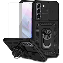 for Galaxy S22 Plus Case, Samsung S22+ 5G SM-S906U Case with Tempered Glass Screen Protector and Slide Camera Cover, Magnetic Ring Car Mount Holder Cover for Samsung Galaxy S22 Plus 5G Black