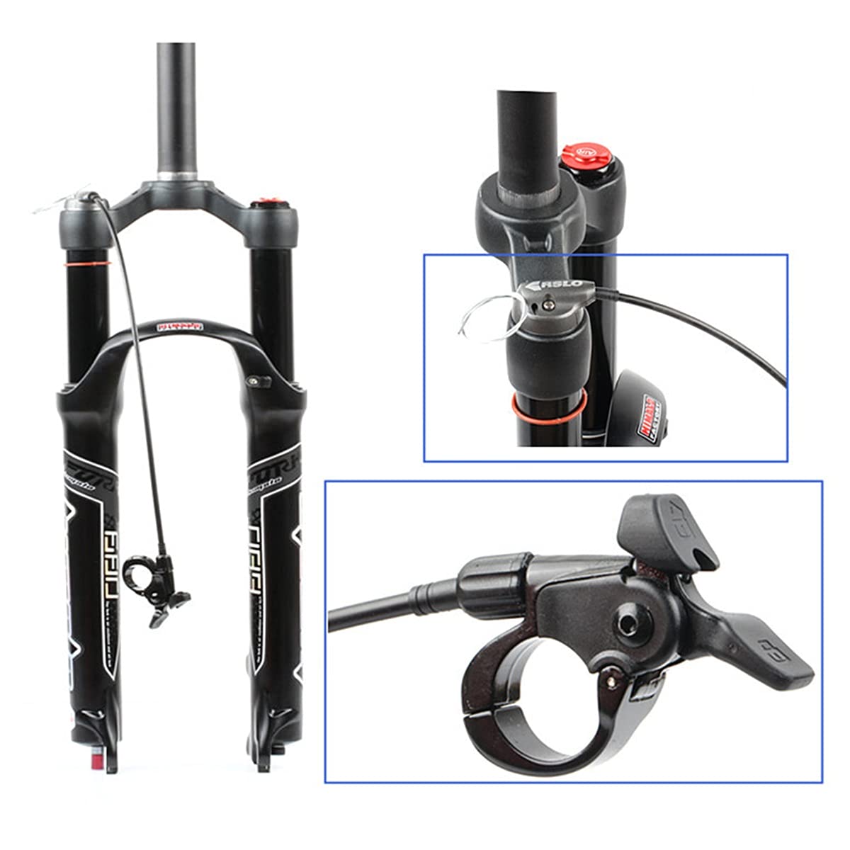 Horquilla de suspensión neumática para MTB de 26/27.5/29 Pulgadas, Tubo Recto con Ajuste de Rebote, Cierre rápido de 28.6 mm, Recorrido de 9 mm, Bloqueo Remoto de 100 mm, amortigua