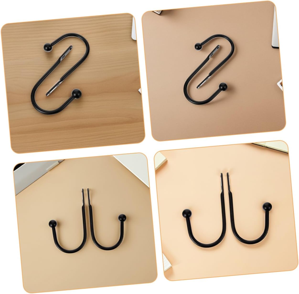 4pcs Black Metal U-Shaped Curtain Side Hooks Holdbacks, Wall Mounted Drapery Tiebacks with Screws for Living Room and Bedroom Window Treatment