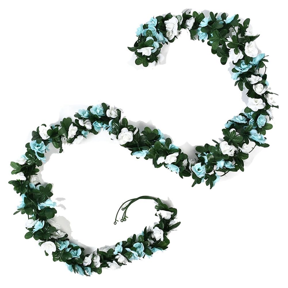 Yurosiay Pack of 2 2.4 m Artificial Rose Garland Fake Rose Vine Artificial Flowers Garland Like Real Elegant Flower Garland Roses Silk Flowers Hanging Vine for Wedding Party Garden Blue