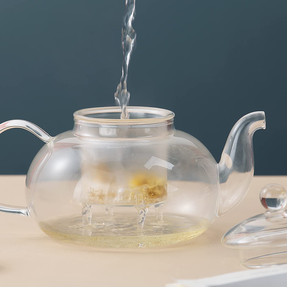 Teiera In Vetro Borosilicato 1000ml Con Infusore Rimovibile – Beccuccio A Collo D’Oca, Adatta A Microonde E Piano Cottura