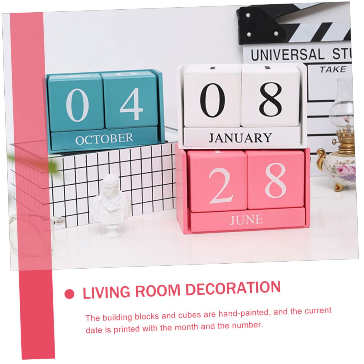 VILLCASE 4 Stück Tischkalender aus Holz Kalender Esstisch lustiger Tisch personalisierter bürodeko Tages aus Holzblöcken Rosa
