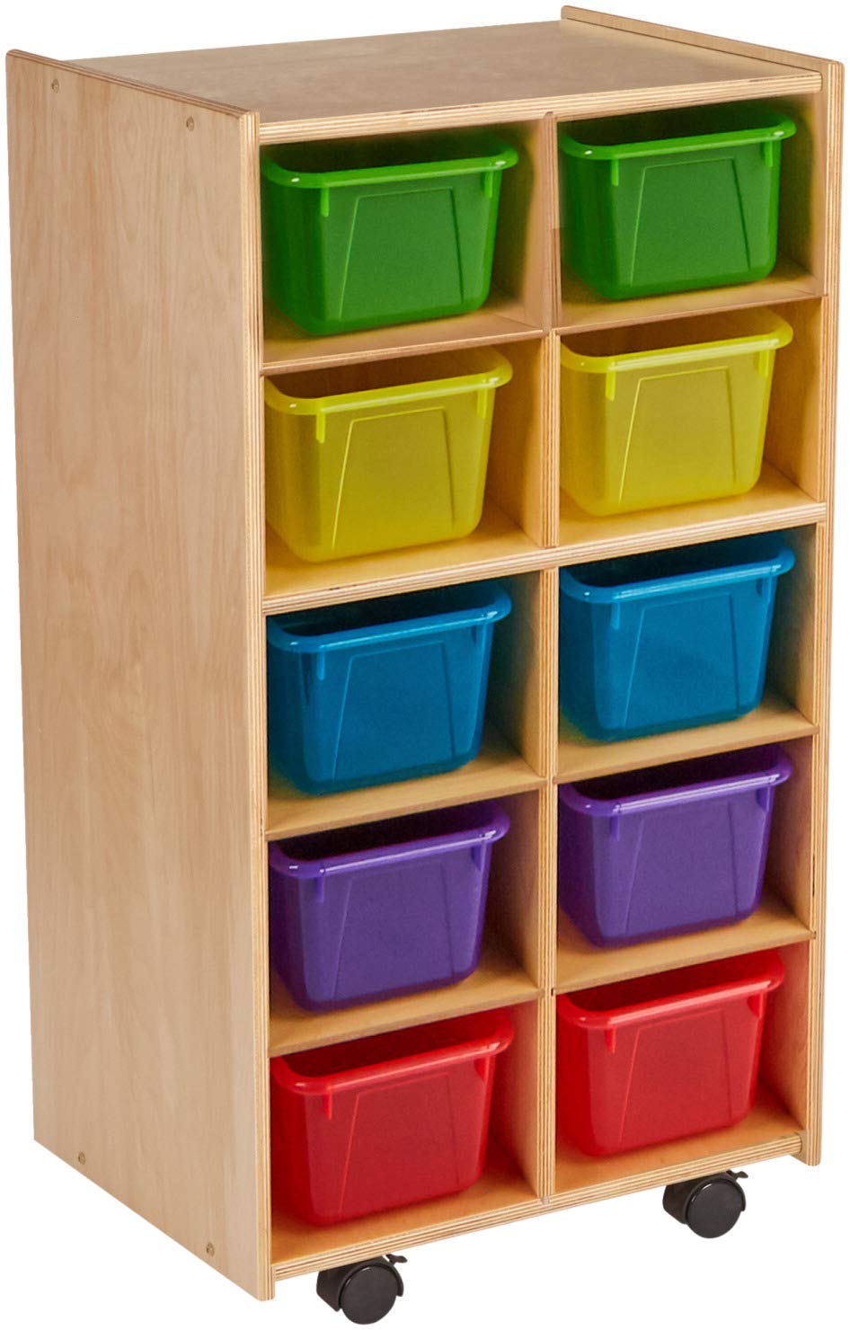 Childcraft Mobile Cubby Unit With Locking Casters  10 Translucent Color Trays  19-3/4 X 14-1/4 X 36 Inches