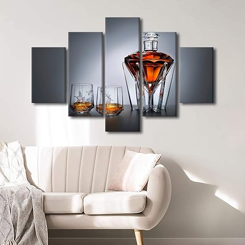 Vista 133 de Imágenes de pared para sala de estar, pintura de copa de vino tinto, bebidas alcohólicas, 5 paneles, lienzo, arte de pared, pósteres e impresiones