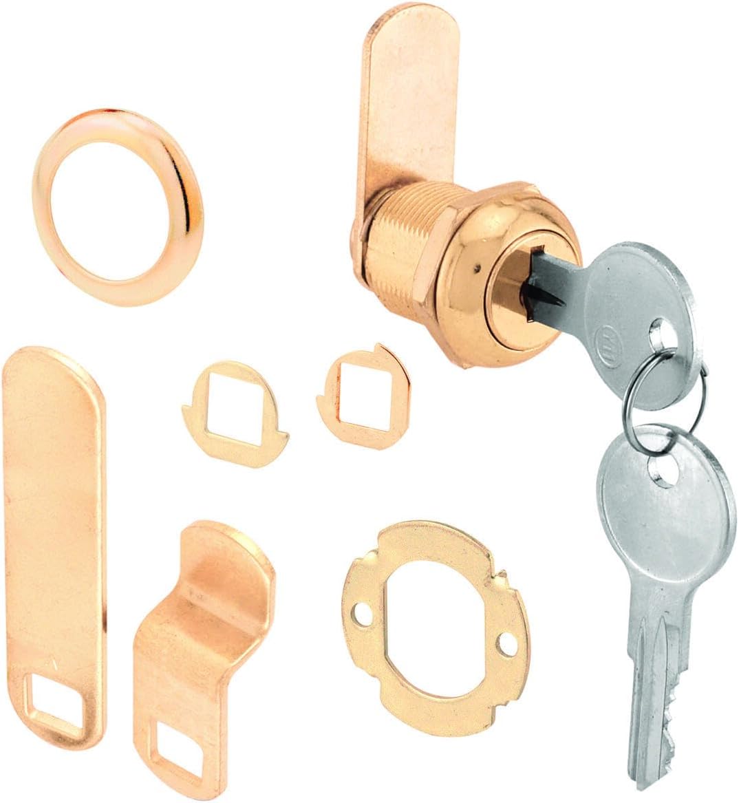 Prime-Line U 9942 Drawer and Cabinet Lock, 5/8 in., Brass Finish image 3