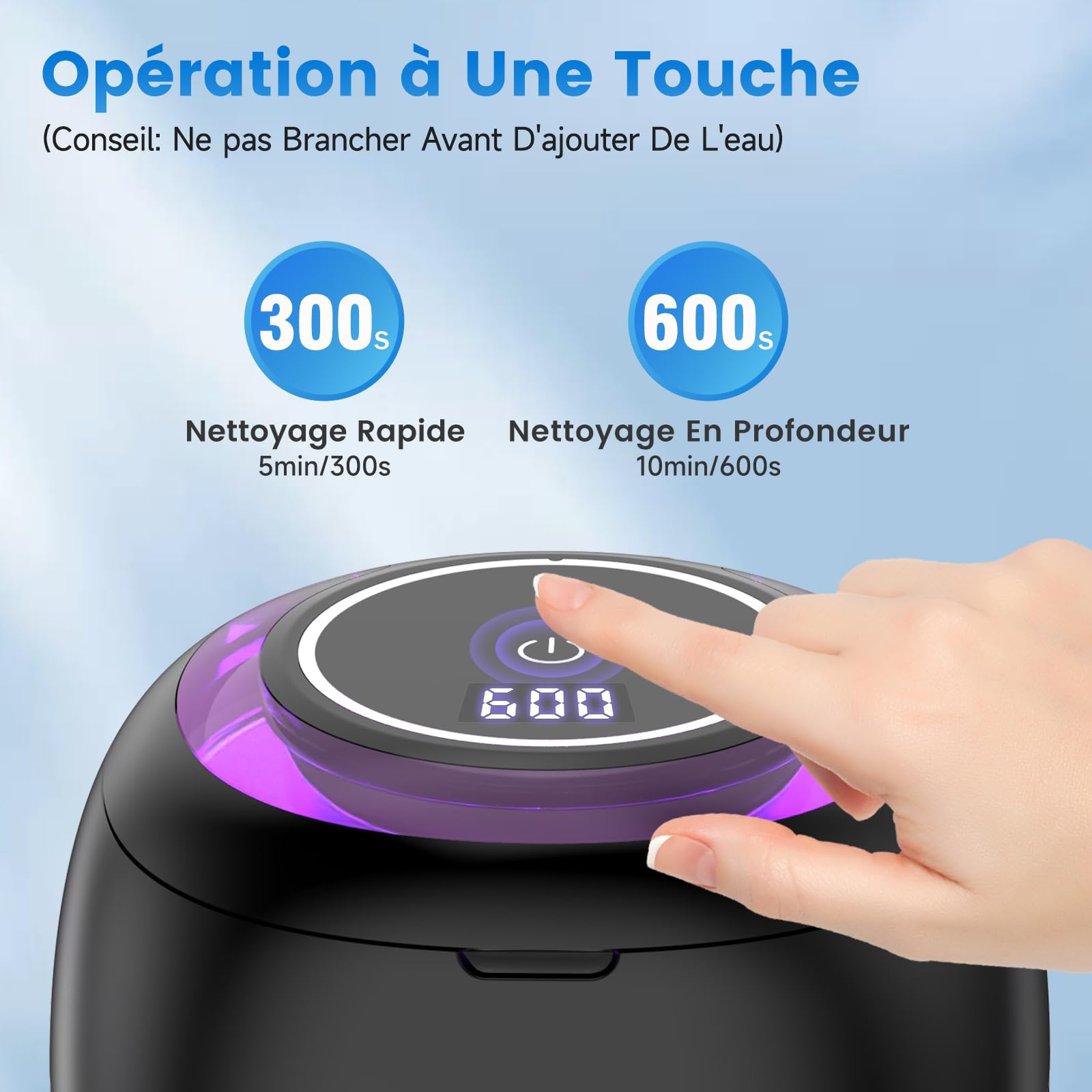 SEANCHEER Nettoyeur Ultrasons 48000Hz Bac Ultrason | 24W | 180ML | Mini Ultrasonic Cleaner Portable avec Lampe UV pour | Prothèses Dentaires | Gouttière Dentaire | Retainer | Bijoux | (Noir)