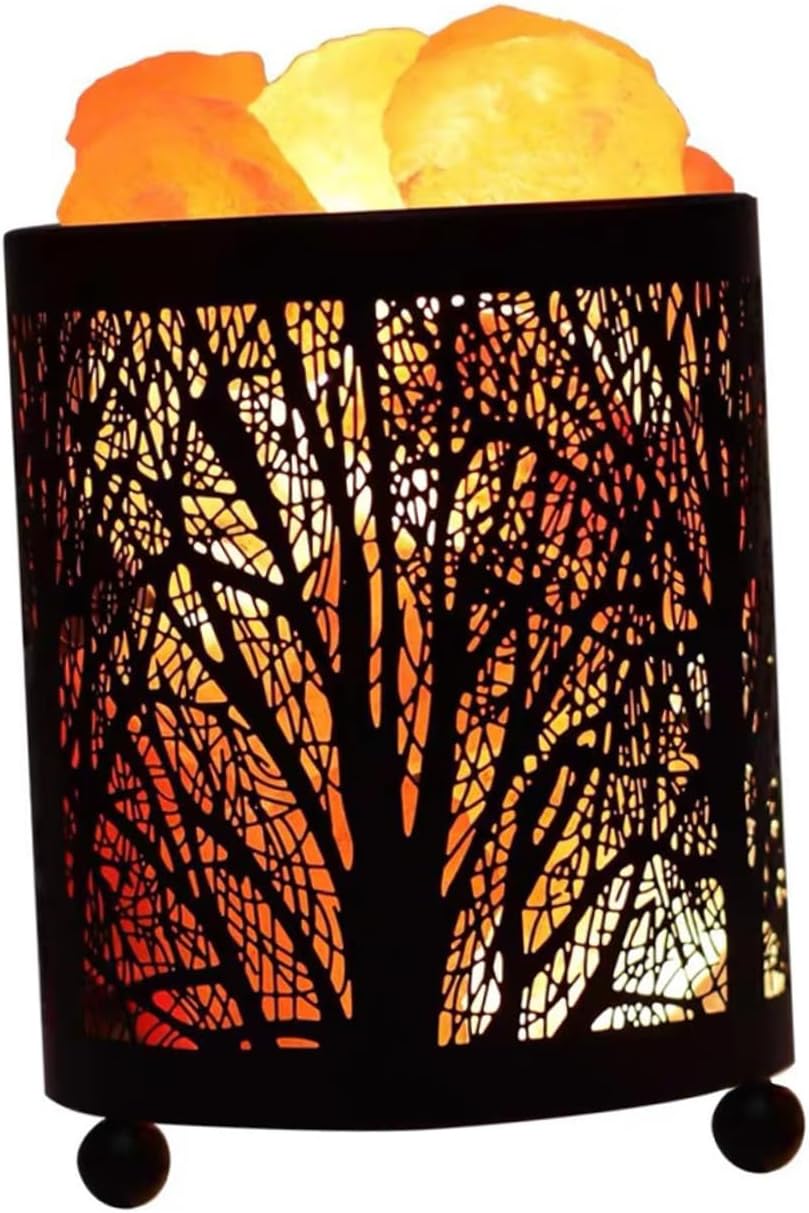 jojofuny Himalayan Salt Night Lamp Metal Basket Design Bedside Table Lamp Bedroom Accent Light Indoor Decorative Warm Plug