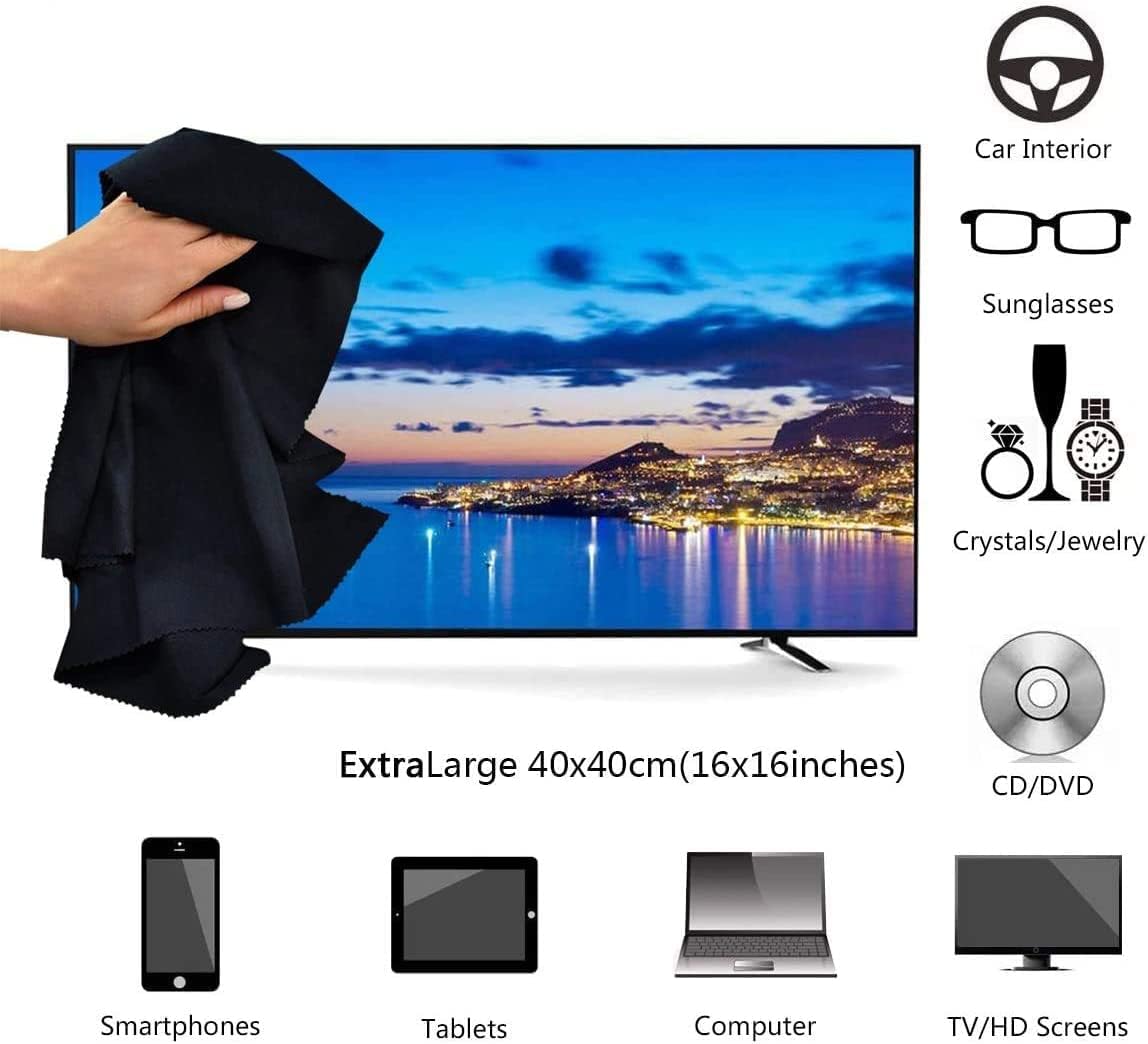 Oversize Microfiber Cleaning Cloth Lint Free Microfiber Glasses Cloths Black&Grey for Screens, Lenses, Eyeglasses, Phones, Camera Lens and All Delicate Surface Extra Large Pack of 6-16"x16" : Health & Household