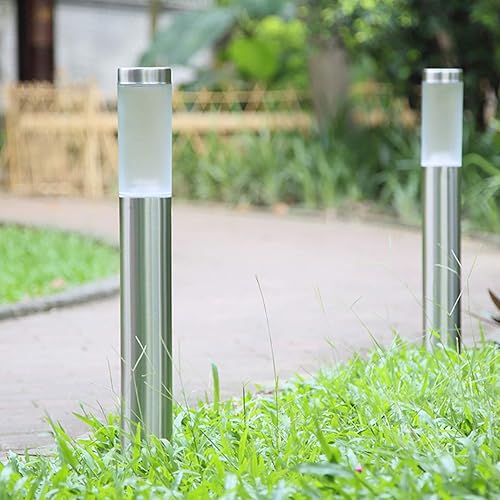 Uonlytech Luces solares de acero inoxidable para césped Paquete de 4 luces cilíndricas de jardín al aire libre sin instalación