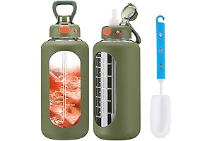 SIEROZUR 64oz Glass Water Bottle with Straw: Hydration Companion for Health-Conscious Individuals