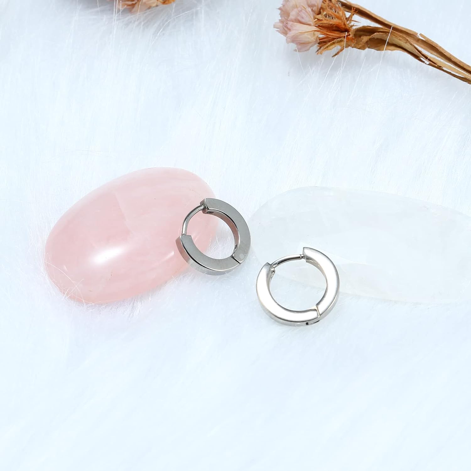 Minimalist Pure Titanium Hoop Huggie Earrings Round/Hexagon Earring, Dainty Plain Small Titanium Hoop Earrings Charms, Hypoallergenic Earring Jewelry Gifts for Women Girls Men Sensitive Ear - Image 5