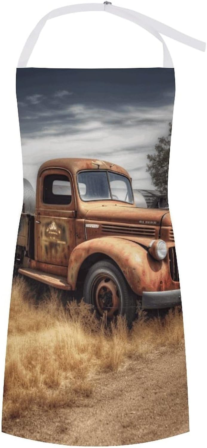 Old Truck Car Apron for Women Men,Personalized Waterproof Chef Apron With Pocket,Funny Custom Aprons for Kitchen Cooking Restaurant Oktoberfest