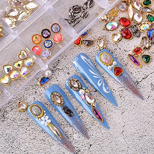 Dshijie Nail Art Rhinestones Kit 240 Pcs, Metal Nail Studs Decoration Box Nail Charms Multi Sizes Nail Decoration Gem Diamonds Jewelry For Diy Designs Supplies For Women #TOP1