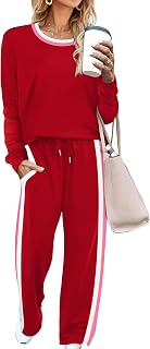 WIHOLL 2 Piece Lounge Sets for Women Long Sleeve Tops Wide Leg Sweatpants Sweatsuits with Pockets