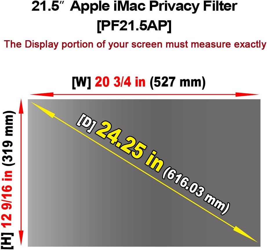 PRIVATUS Privacy Filter 21.5 inch For Apple iMac Monitors [W 20 3/4 inch x H 12 9/16 inch (W 527mm x H 319mm)] Anti-Glare Privacy Screen, Anti-Spy, Anti-Scratch Protector Film for data (PF21.5AP)