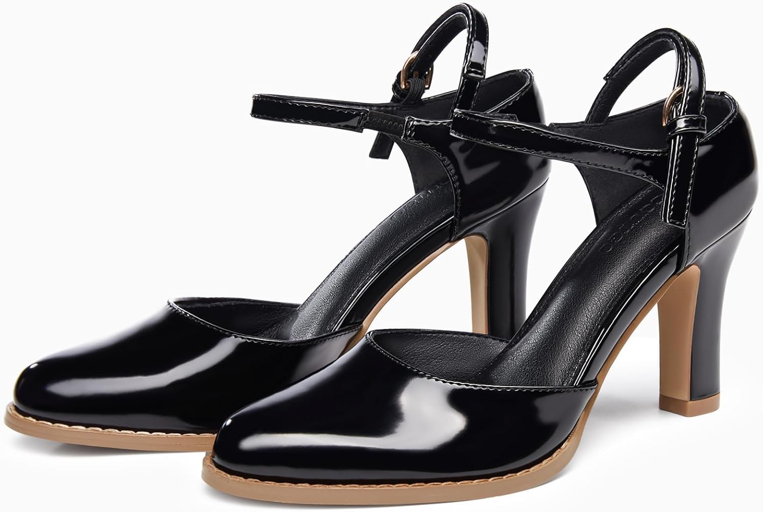 Coutgo Womens Chunky High Heels Closed Pointed Toe Ankle Strap Pumps Vintage D'Orsay Dress Party Shoes - Image 2