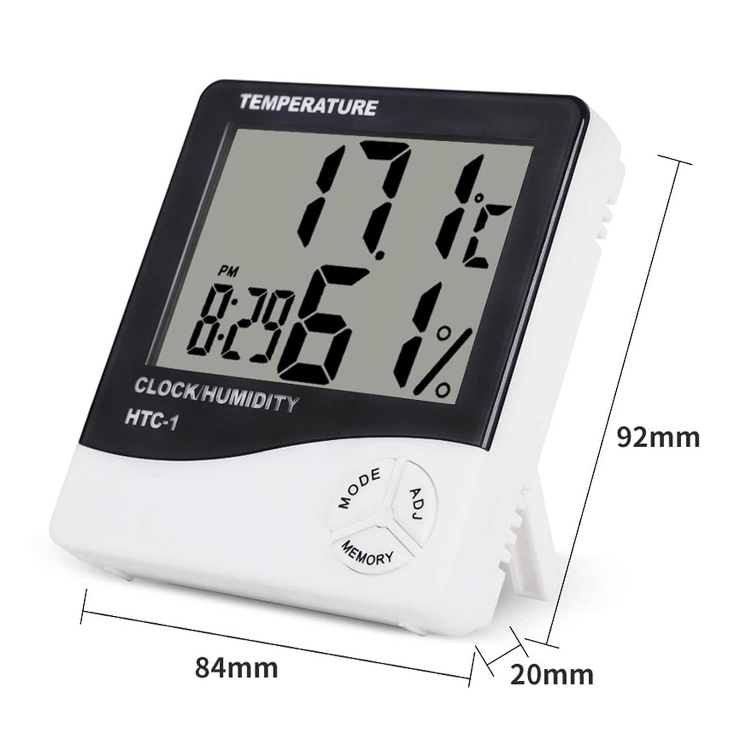 HTC-1 Indoor LCD Digital Thermometer Hygrometer, Temperature Humidity Meter with Alarm Clock Weather Station