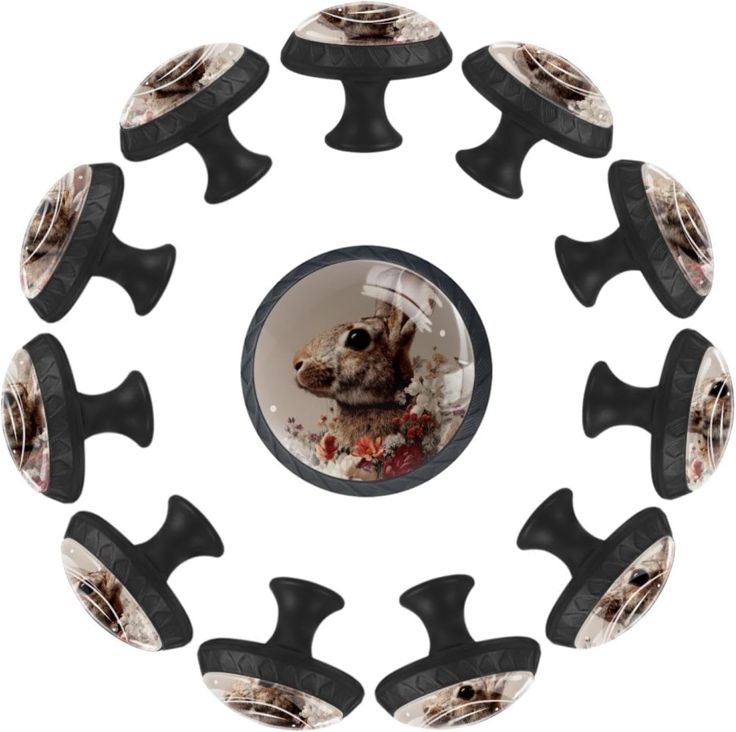 Black Plain Flower Background (2) Multi-Scene Drawer Knobs, Decorative Cabinet Hardware for Home Interior Decoration