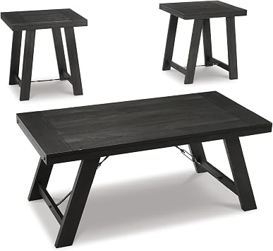 Signature Design by Ashley Farmhouse 3-Piece Table Set, Black Wash