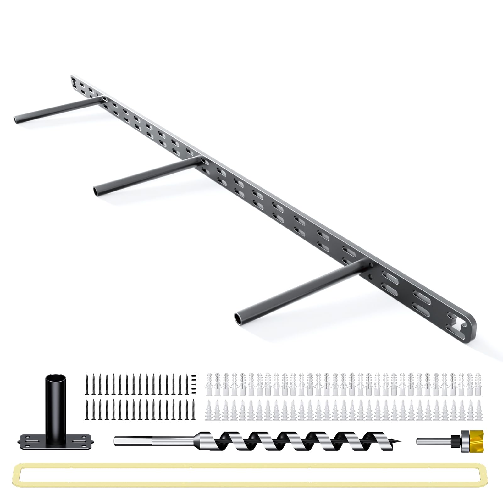 1pc Floating Shelf Bracket Heavy Duty,Decorative Floating Shelf Hardware Hidden Black Metal Fireplace Mantel Brackets (34"X8"X1.0" with Tools)