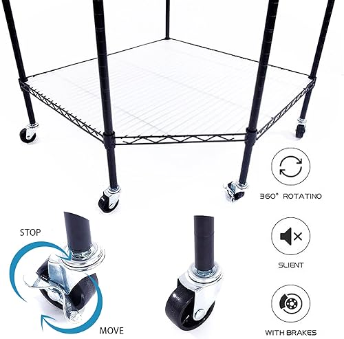 Miniatura 4 de Lovinland Estantería resistente de 5 estantes y almacenamiento en ruedas, estante ajustable de alambre de acero al carbono para garaje, cocina,