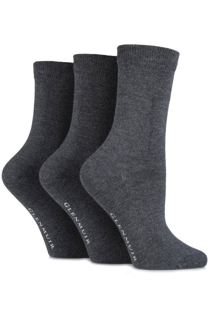 Glenmuir Womens Bamboo Socks Classic Plain Colours, Everyday Comfort, Soft and Breathable 3 Pairs - Grey 4-8