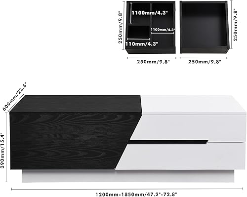 Miniatura 2 de Merax Mesa auxiliar para sala de estar, mesa auxiliar extensible con parte superior deslizante y compartimento de almacenamiento oculto, mesa