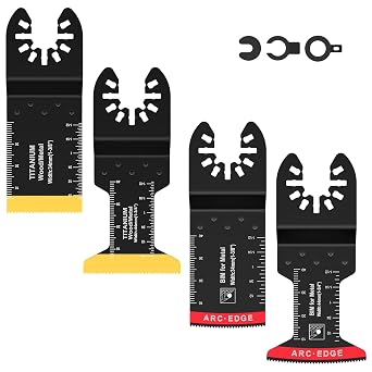 4 PCS Titanium Oscillating Saw Blades, Curved-Edge Multitool Blades for Cutting Hard Material, Metal Nails Wood and Plastic, Oscillating Tool Blades