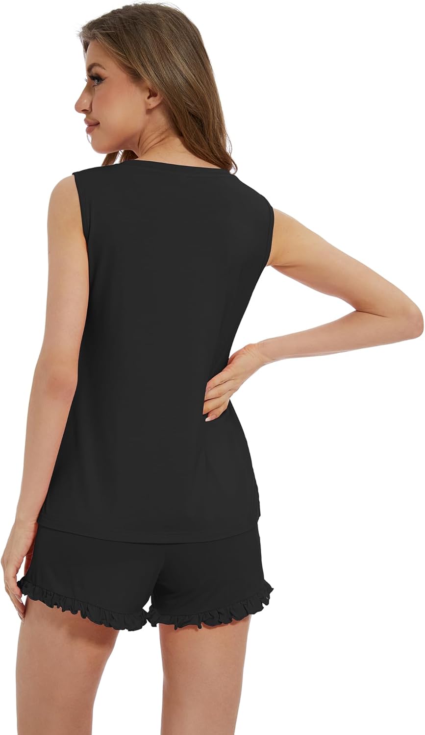 WiWi Pajama Set for Women Bamboo Viscose Sleeveless Tops with Shorts Pjs Sets Soft Summer Sleepwear Pj S-XXL - Image 2