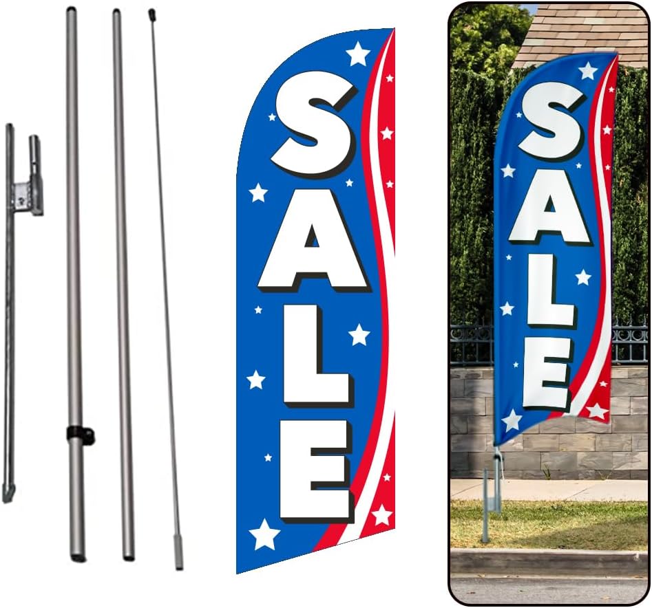 Sale Patriotic Swooper 6FT Feather Flag Outdoor Advertising Banner with Complete 8FT pole kit and Ground Spike (Blue)