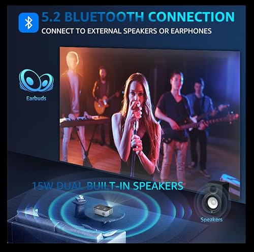 Miniatura 4 de Proyector Bluetooth 5G WIFI con pantalla de 100 pulgadas, proyector de 15000L nativo 1080P para exteriores, proyector de cine en casa pericat de