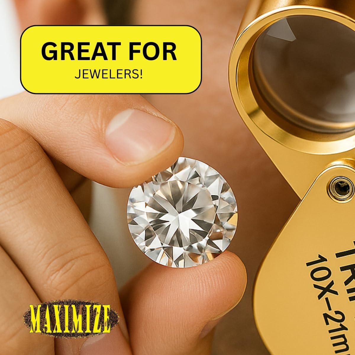 MAXIMIZE Gold Jeweler's Loupe | 10X Magnification | 21mm Triplet Lens | Swivel Case | Gold Plated