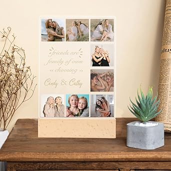 Custom Name & Photo Night Light Personalized Acrylic Plaque 3D Lamp with Picture, Customized Photo Gifts for Family Anniversary Valentines Day Gift 8 Photos