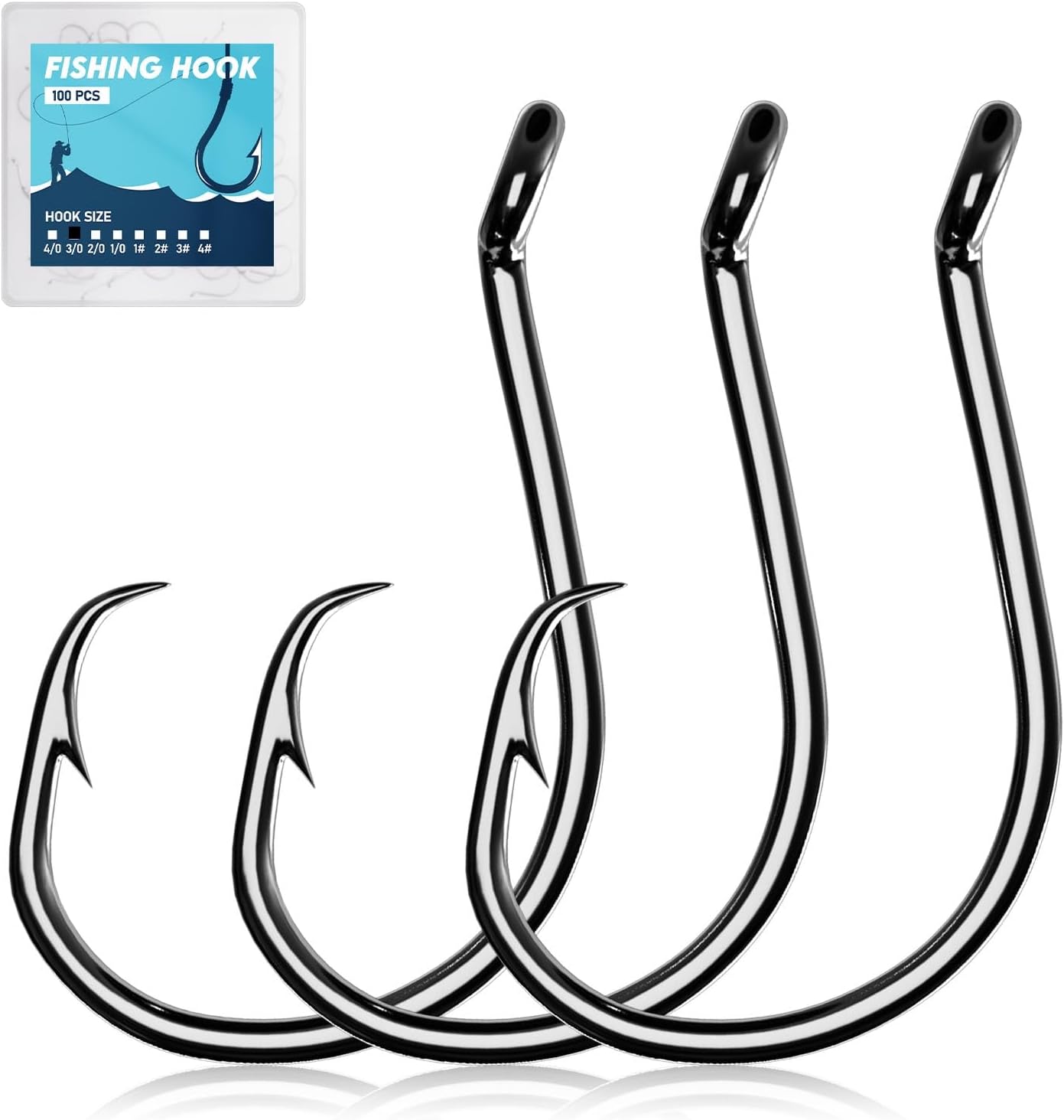 100Pcs Circle Fishing Hooks, Carbon Steel Hooks for Saltwater Freshwater, Salt Water Fish Hooks for Trout Catfish Octopus
