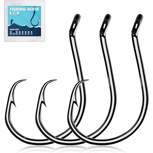 100Pcs Circle Fishing Hooks, Carbon Steel Hooks for Saltwater Freshwater, Salt Water Fish Hooks for Trout Catfish Octopus