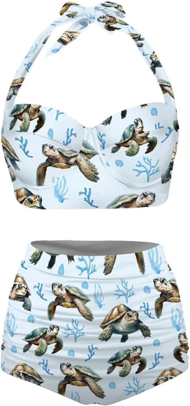Women's Bikini Sets Sexy Tie Side Bikini Swimsuit 2 Pieces Set for Large Bust High Waisted Swimsuit