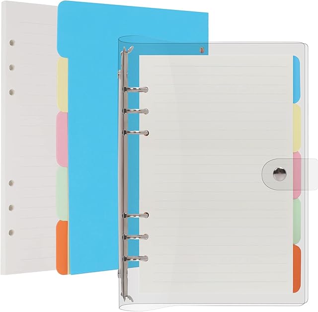 Skycase A6 Soft PVC Notebook A6 Ring Binder Cover, Refillable, Ideal for Office School, A6 Loose Leaves Transparent