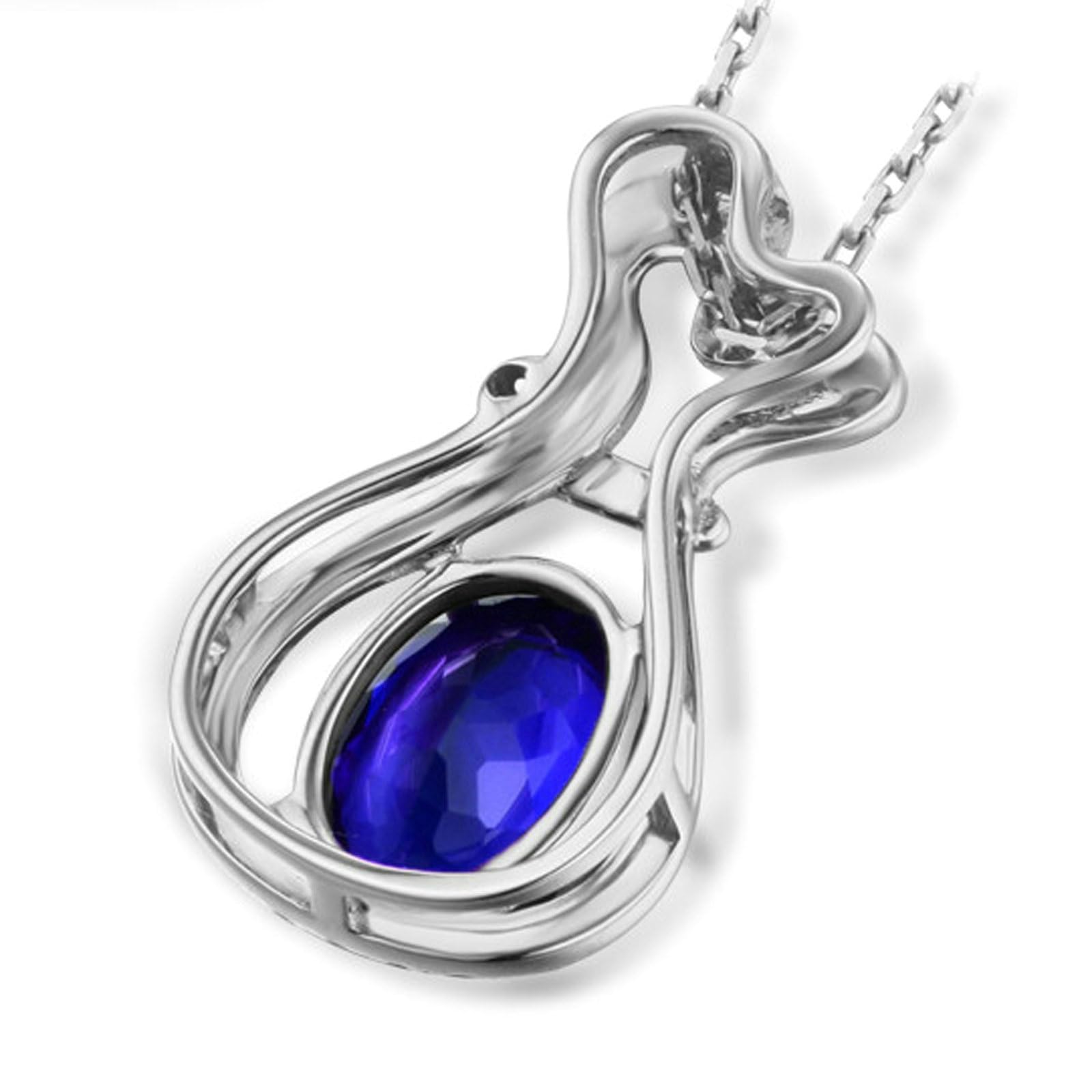 Biały naszyjnik damski 750 585 375 prawdziwe złoto, zawieszka charms torebka na szczęście z tanzanitem 2,2 ct i diamentem 0,05 ct łańcuszek białe złoto 45 cm bez niklu