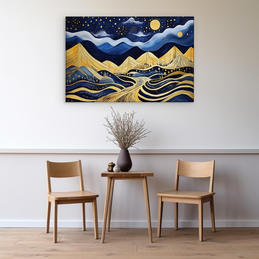Canvas for Living room. Moonlit Majesty: Where Mystic Skies Meet Golden Lands, 27 x 18 inch Canvas Wall Art - Modern Home Decor - 69x46 cm (27x18 inch)