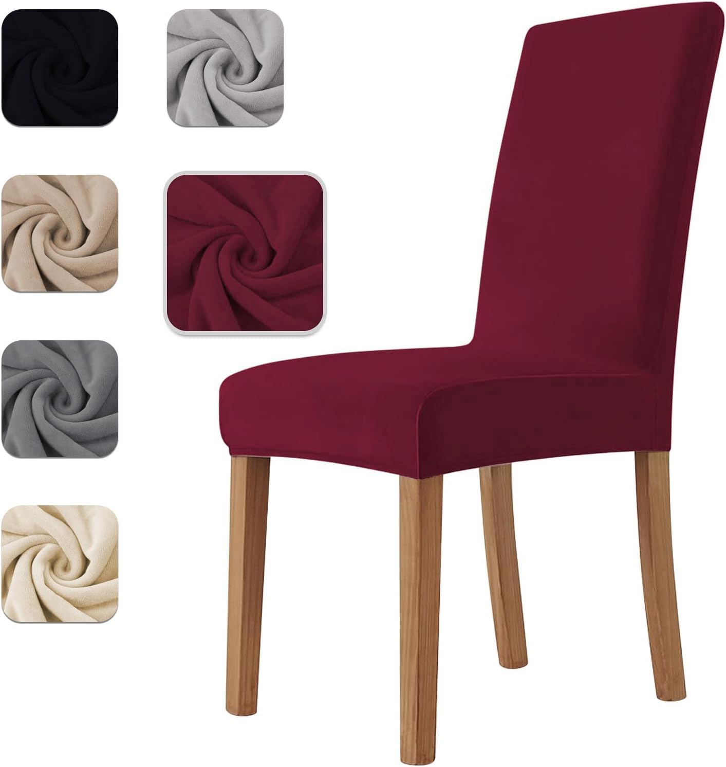 Homebliss Fundas Sillas de Comedor Pack 6 in Terciopelo Extensible, Fundas para Sillas Elástico Universal Ajustables,Súper Suave Cómodo Antiarañazos Borgoña