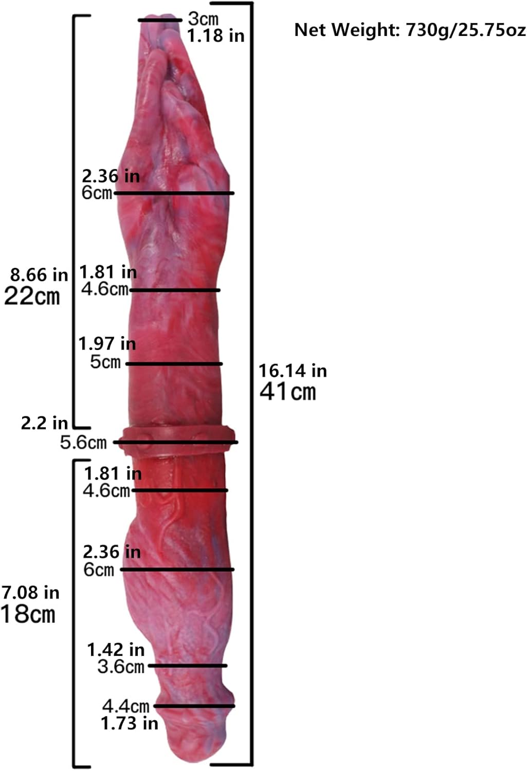 16.14 in Double Penetration Dildo, Extra Long Realistic Ended Dildo Hand Lifelike Animal Anal Massager, Butt Plug Huge, colorful