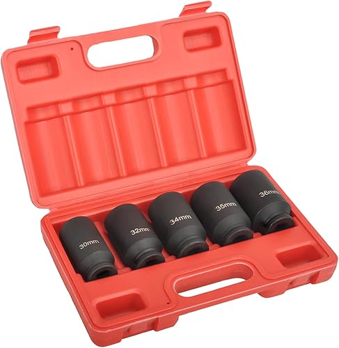 Miniatura 7 de higehio Juego de dados de tuerca de eje de 12 puntos con accionamiento de 12 pulgada, juego de llaves métricas de impacto profundo de 1.181 in,