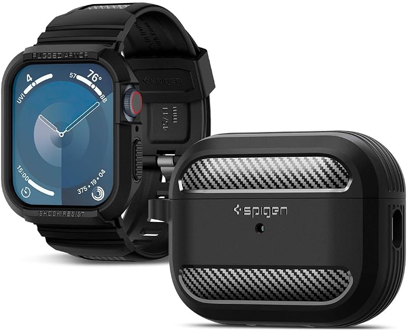 Spigen RA Pro Designed for Apple Watch Case with Band 45mm/44mm and AirPods Pro 2nd Generation Case - Black